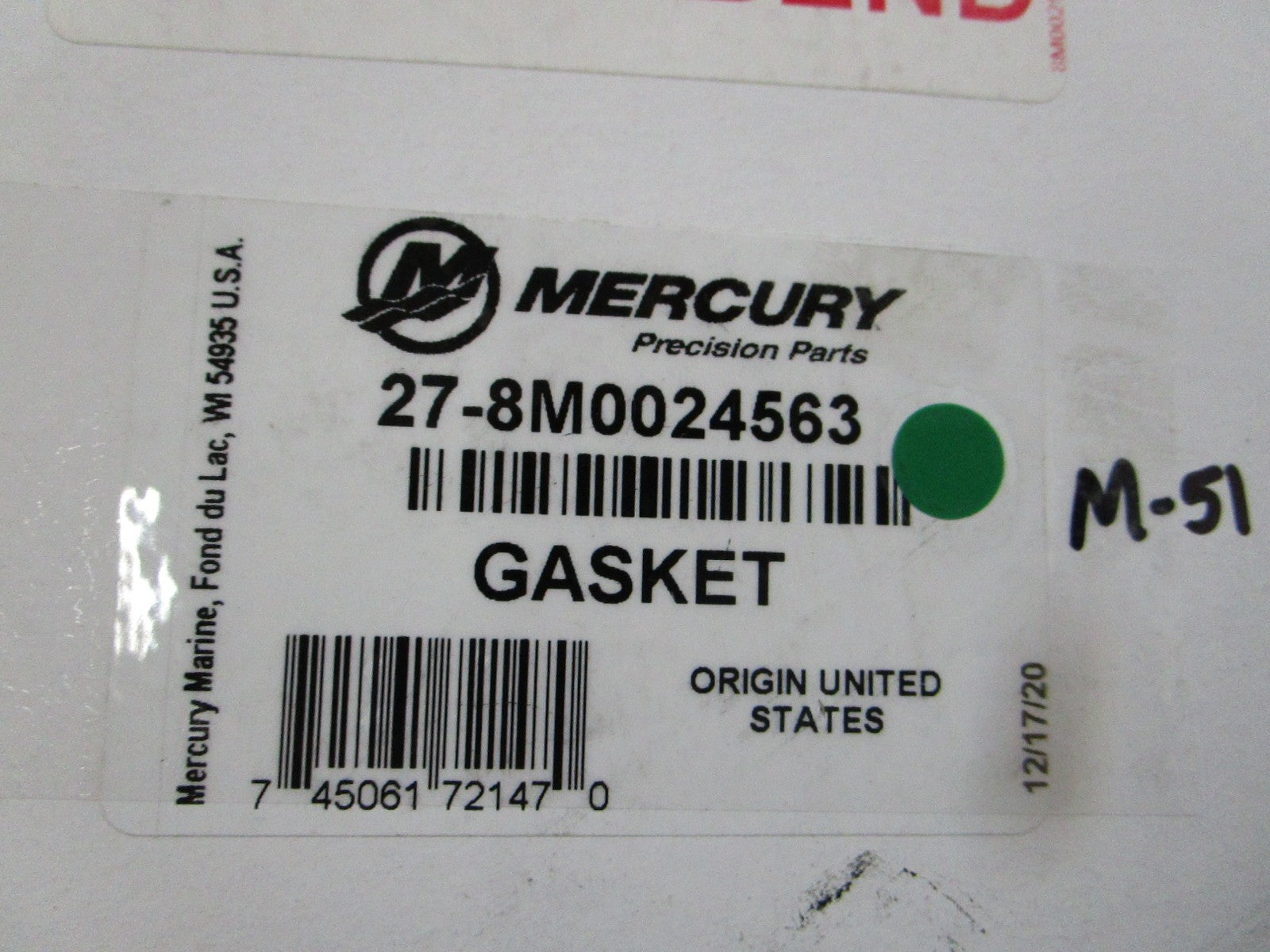 NEW OEM 27-8M0024563 Mercury Quicksilver Gasket 0810
