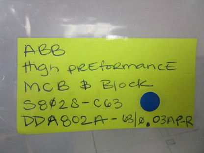 *NEW* 0720 ABB High Performance MCB & Block S802S-C63 DDA802 A AP-R