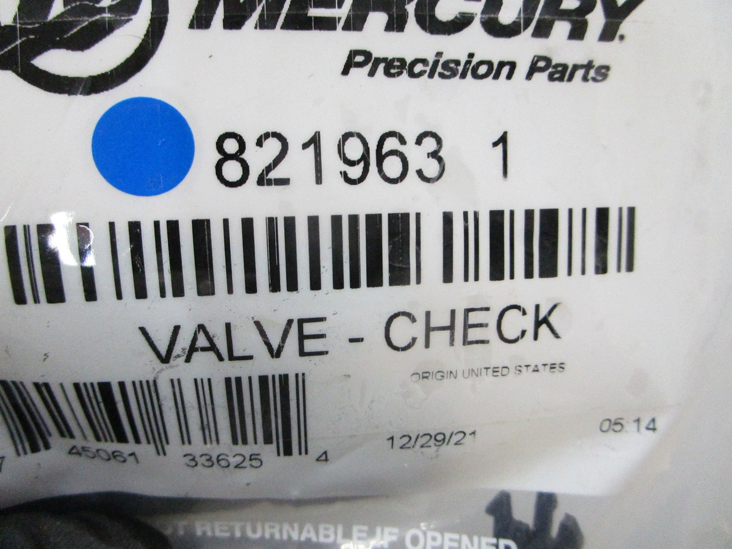 *NEW OEM* 0810 Mercury Quicksilver Check Valve 821963 1