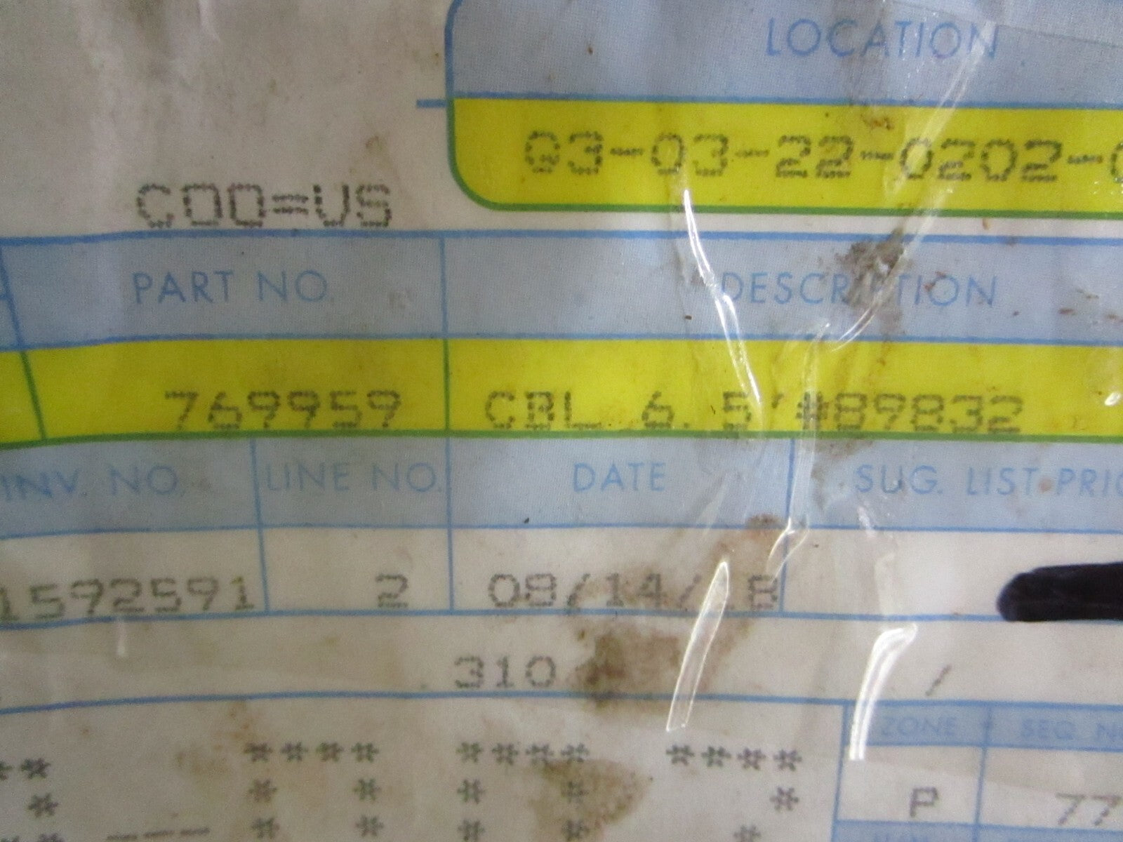 *NEW OEM* 0820 OMC Johnson Evinrude 6.5' Cable 769959 0769959