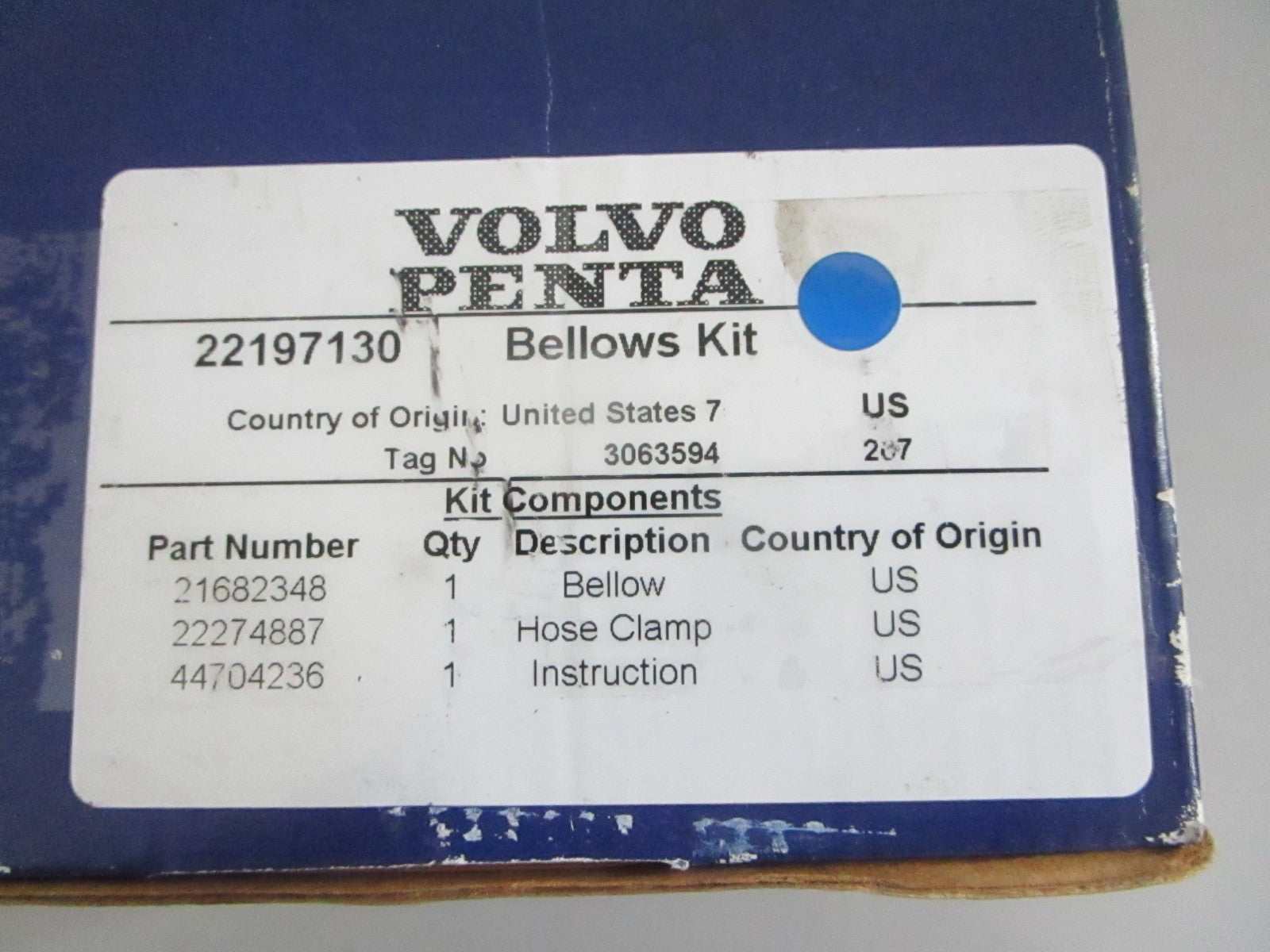 *NEW OEM* 0820 Volvo Penta Bellow Kit 22197130