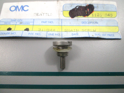 NEW OEM 318544 0318544 OMC Johnson Evinrude Drain Plug 0810