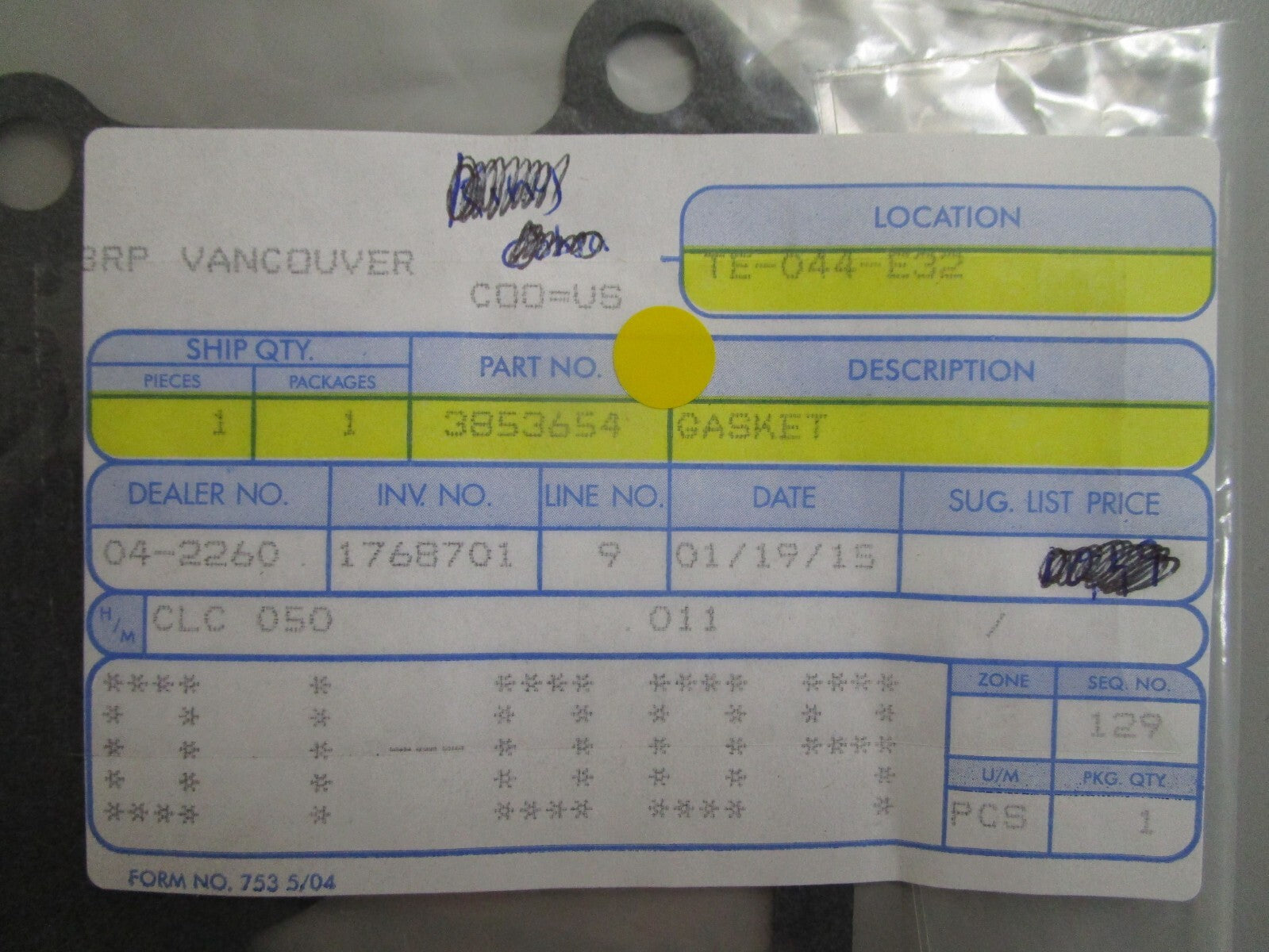 *NEW OEM* 0770 OMC Johnson Evinrude Gasket 3853654 03853654