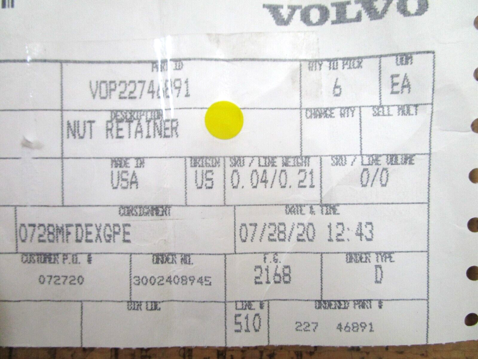 *NEW OEM* 0750 Volvo Penta NUT RETAINER 22746891