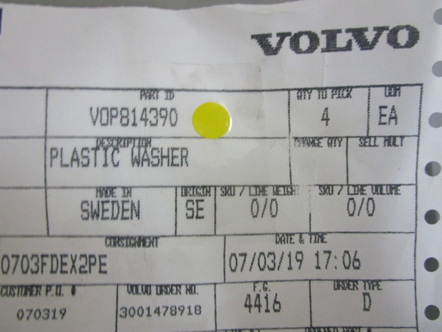 *NEW OEM* 0750 Volvo Penta PLASTIC WASHER 814390