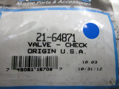 *NEW OEM* 0810 Mercury Quicksilver Check Valve 21-64871