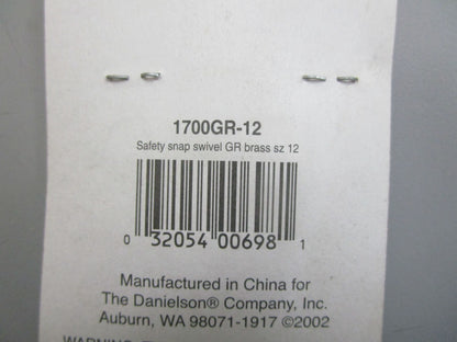 *NEW* (LOT OF 2) 0770 Danielson Size 12 Barrel Swivels W/ Safety Shaps 1700GR-12