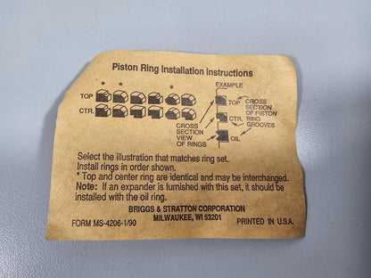 NEW OEM 391782 Briggs & Stratton Piston Ring Set 0810