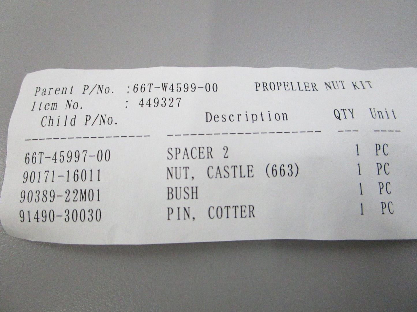 NEW OEM 66T-W4599-00-00 Yamaha Propeller Nut Kit 0810