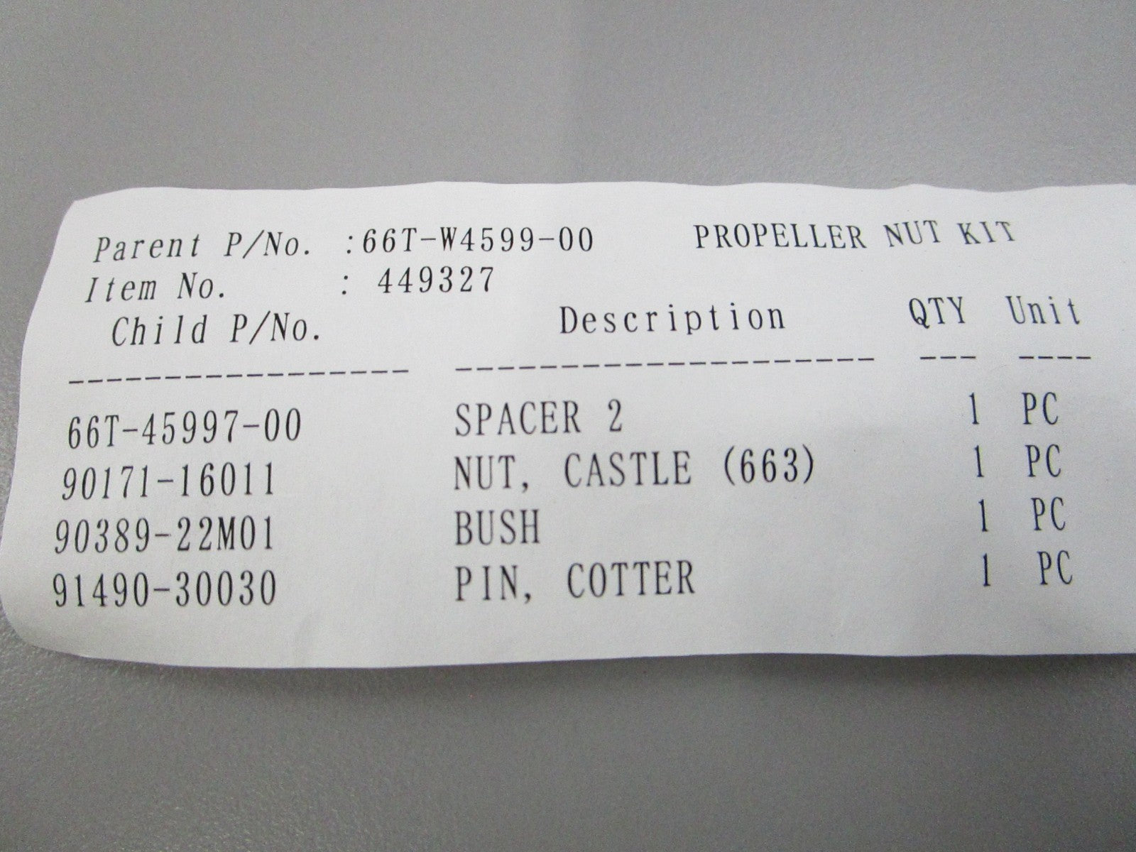 NEW OEM 66T-W4599-00-00 Yamaha Propeller Nut Kit 0810