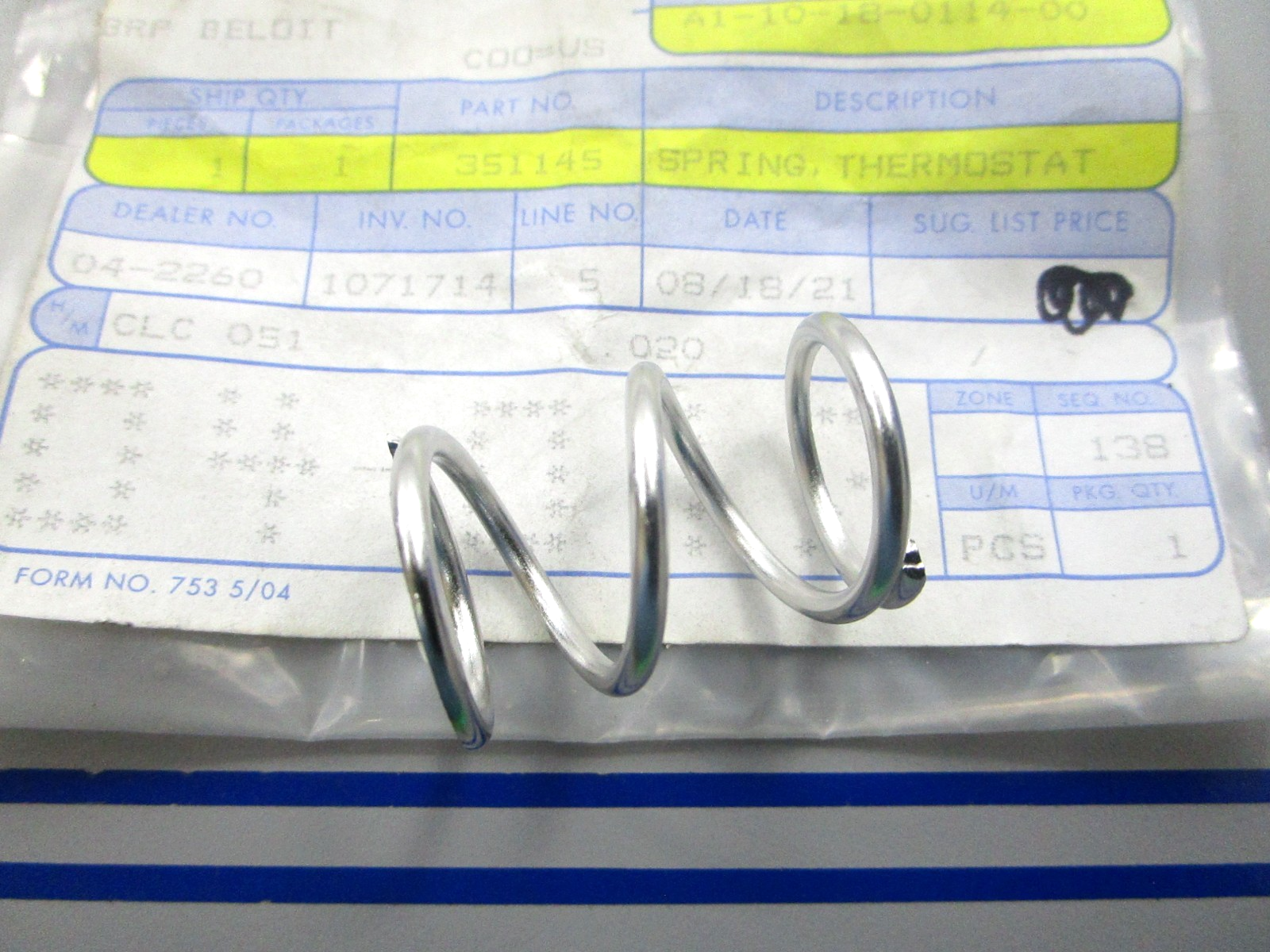 NEW OEM 351145 0351145 OMC Johnson Evinrude Spring 0810