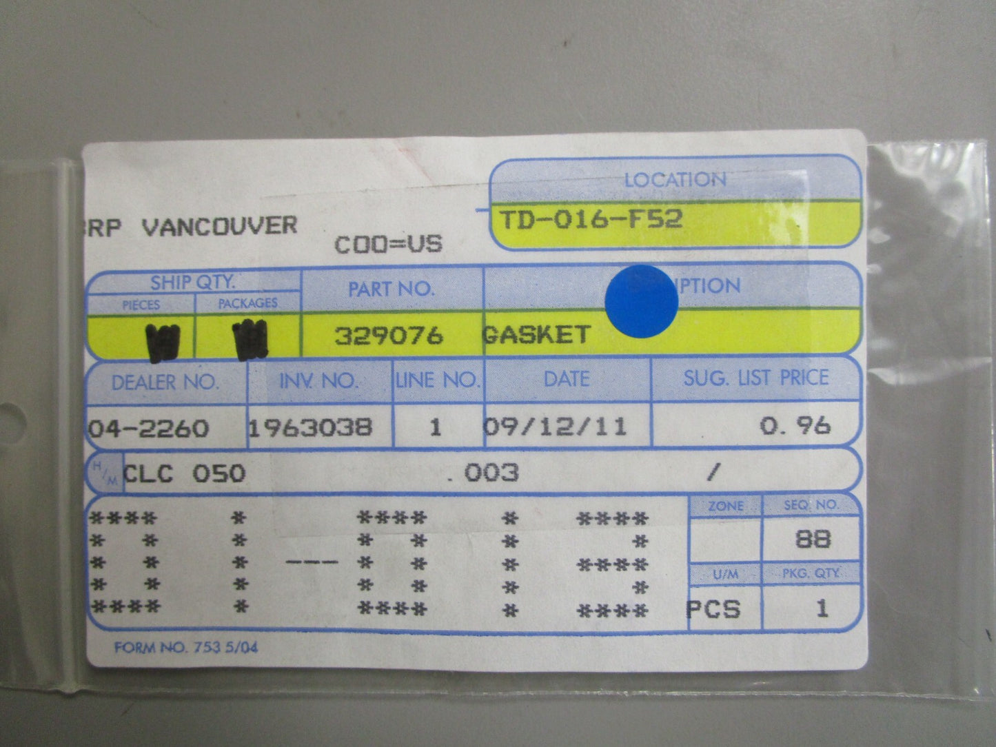 *NEW OEM* 0810 OMC Johnson Evinrude Gasket 329076 0329076