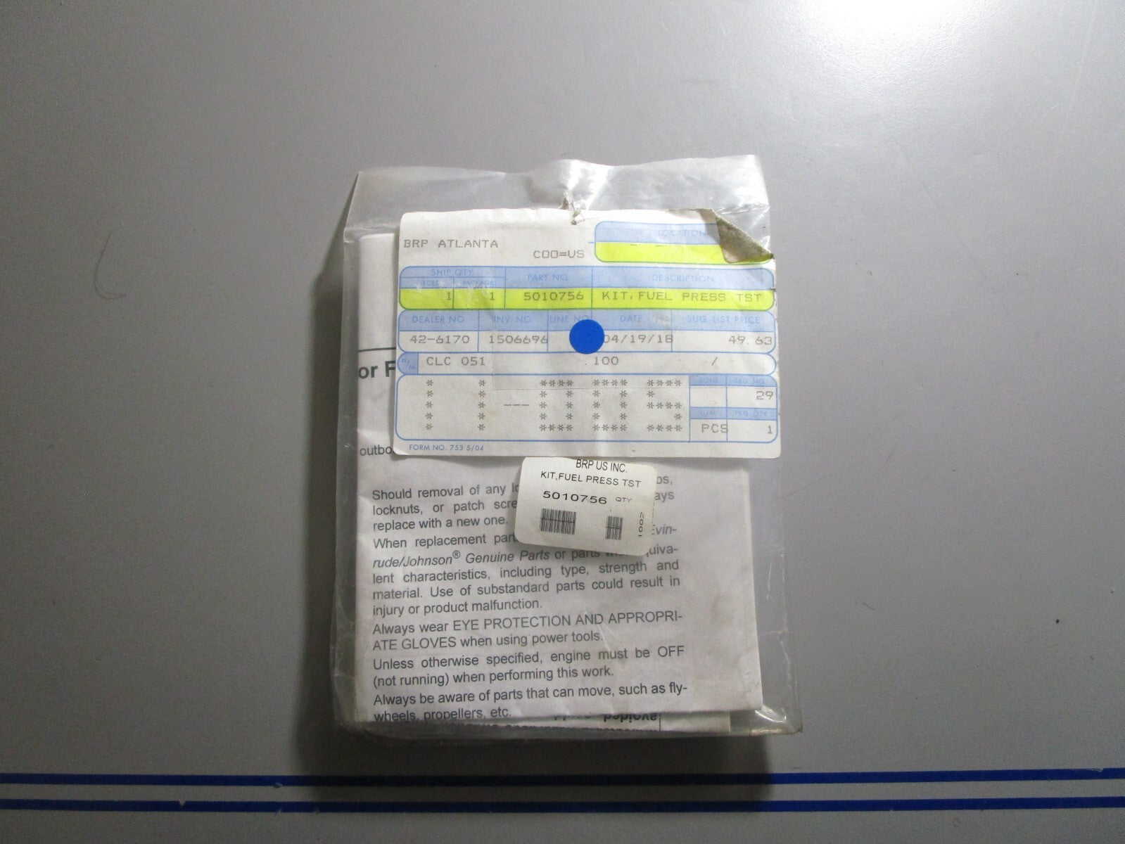 *NEW OEM* 0810 OMC Johnson Evinrude Fuel Press Test Kit 5010756