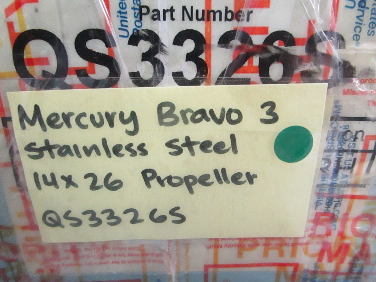 NEW OEM QS3326S Mercury Bravo 14×26 Stainless Steel Propeller 0820