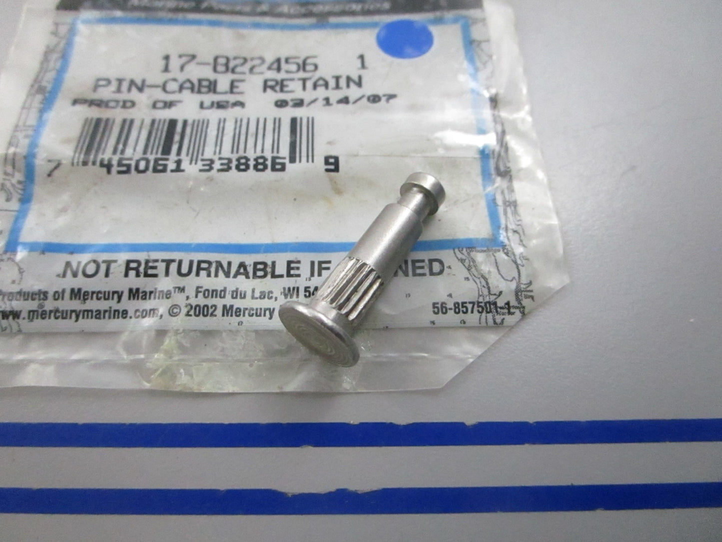 NEW OEM 17-822456 1 Mercury Quicksilver Cable Retain Pin 0810