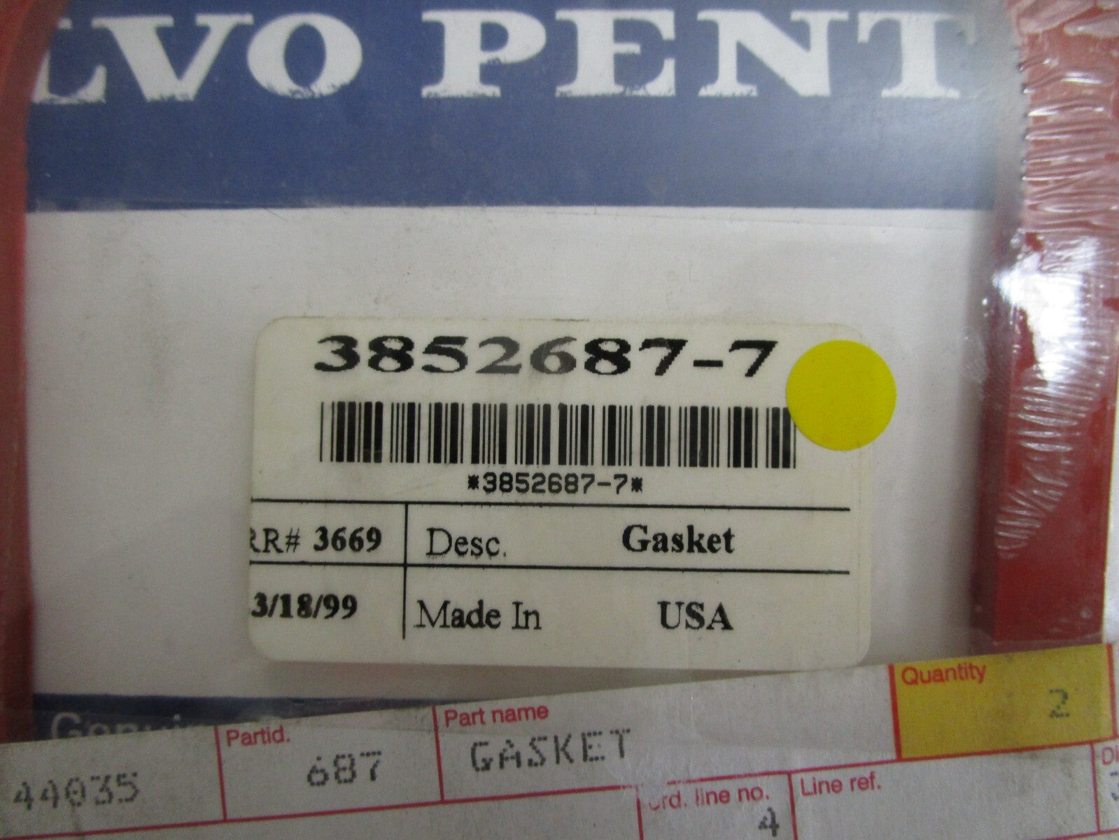 *NEW OEM* 0810 Volvo Penta Gasket 3852687-7
