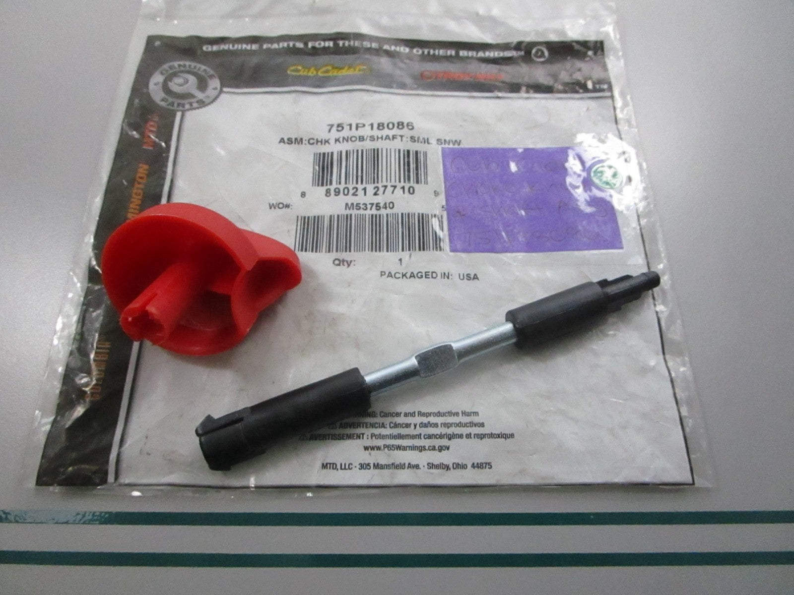 NEW OEM 751P18086 Cub Cadet Choke Knob & Shaft Assembly 0810