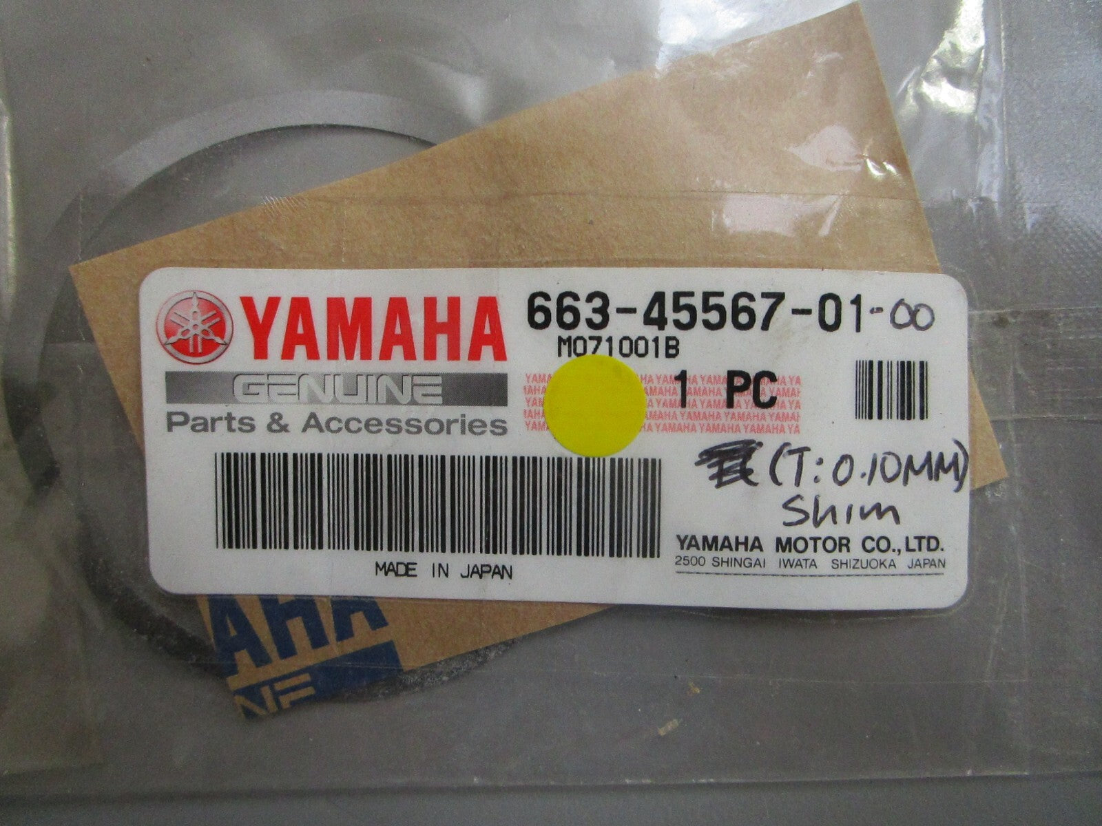 *NEW OEM* 0810 Yamaha (T:0.10MM) Shim 663-45567-01-00