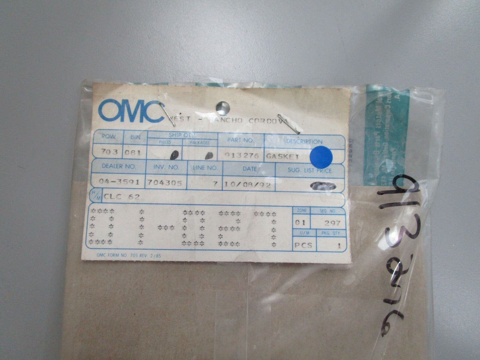 *NEW OEM* 0770 OMC Johnson Evinrude Gasket 913276 0913276