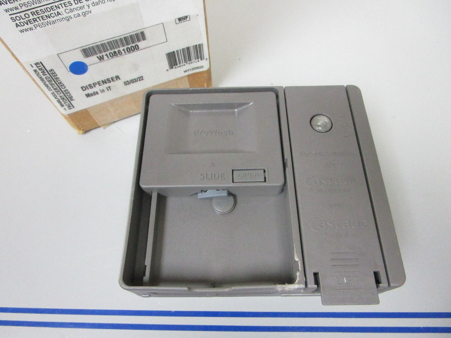NEW OEM W10861000 Whirlpool Dishwasher Detergent Dispenser 0720