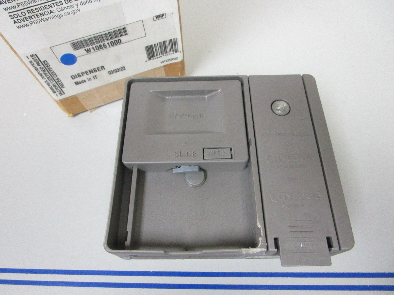 NEW OEM W10861000 Whirlpool Dishwasher Detergent Dispenser 0720