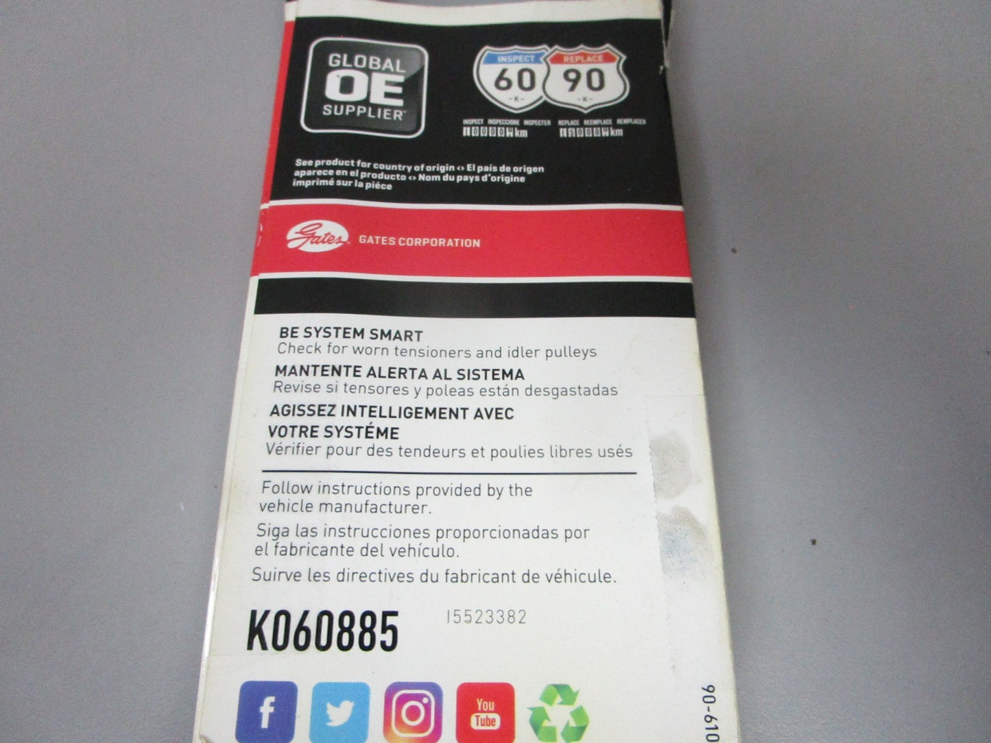 NEW K060885 Gates Micro-V 13/16" x 89 ⅛" Serpentine Belt 0720