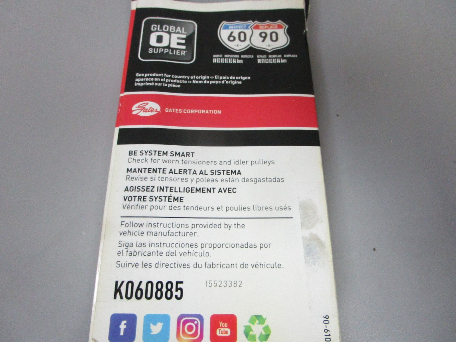 NEW K060885 Gates Micro-V 13/16" x 89 ⅛" Serpentine Belt 0720