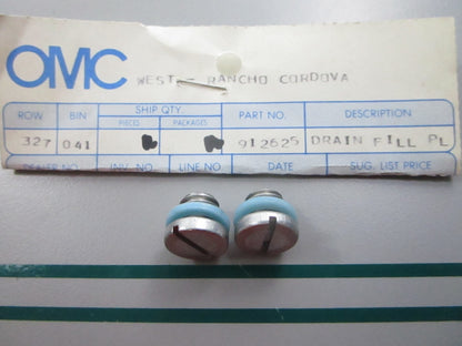 NEW OEM (LOT OF 2) 912625 0912625 OMC Johnson Evinrude Drain Fill Plug 0810