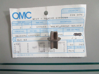 NEW OEM 335493 0335493 OMC Johnson Evinrude Press Relief Valve 0820