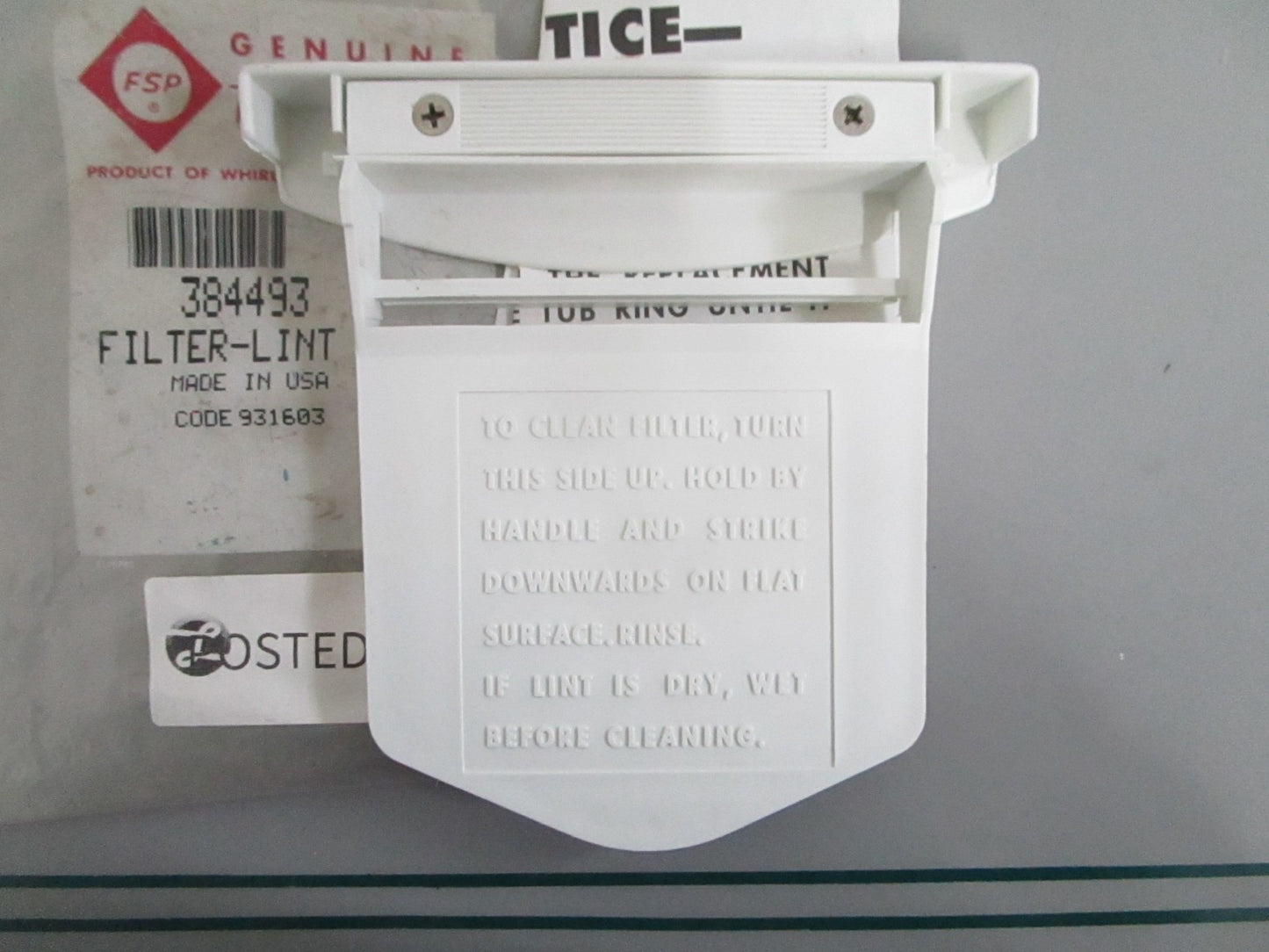NEW OEM 384493 Whirlpool Lint Filter 0820