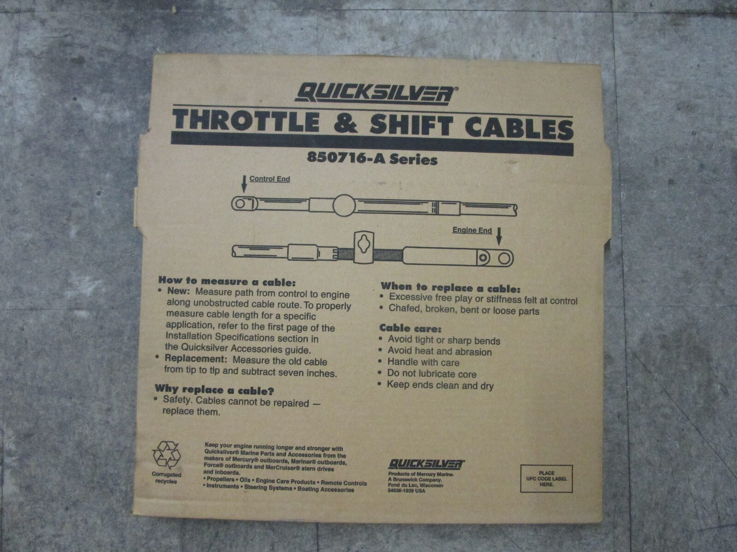 *NEW OEM* 0820 Mercury Quicksilver 3' Throttle & Shift Control Cable 850716A3