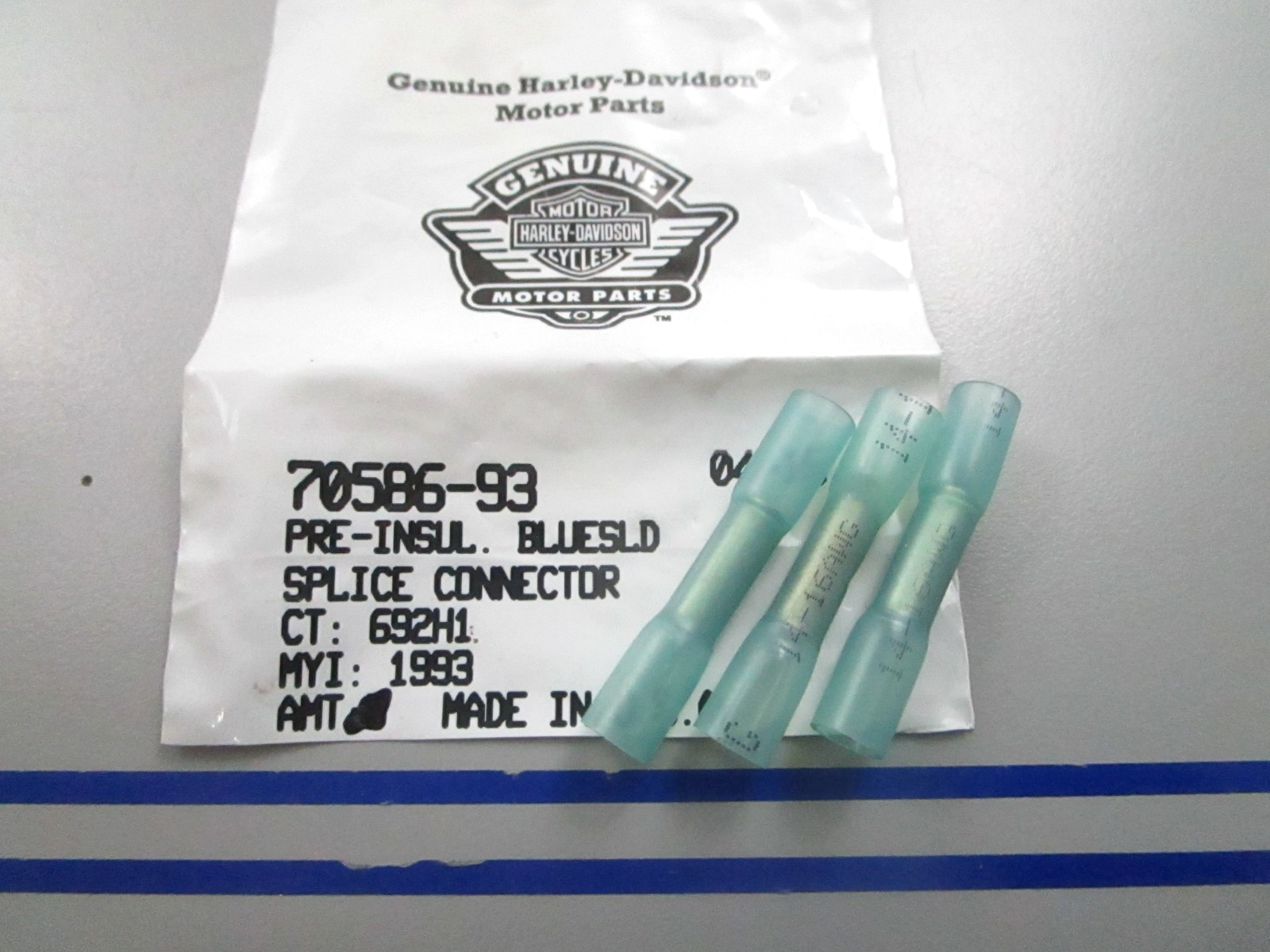 *NEW OEM* (LOT OF 3) 0810 Harley Davidson Blue Solid Splice Connector 70586-93