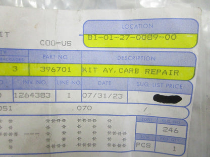 *NEW OEM* 0820 OMC Johnson Evinrude Carburetor Repair Kit 396701 0396701