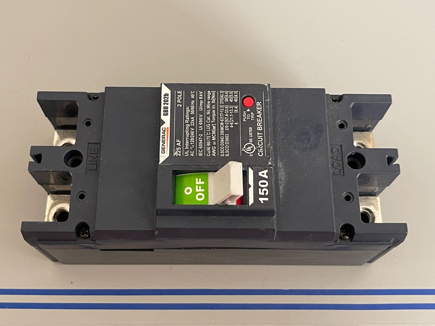 *NEW OEM* 0720 Generac 225AF 150AMP 120/240V 2 Pole Circuit Breaker GBU 202B