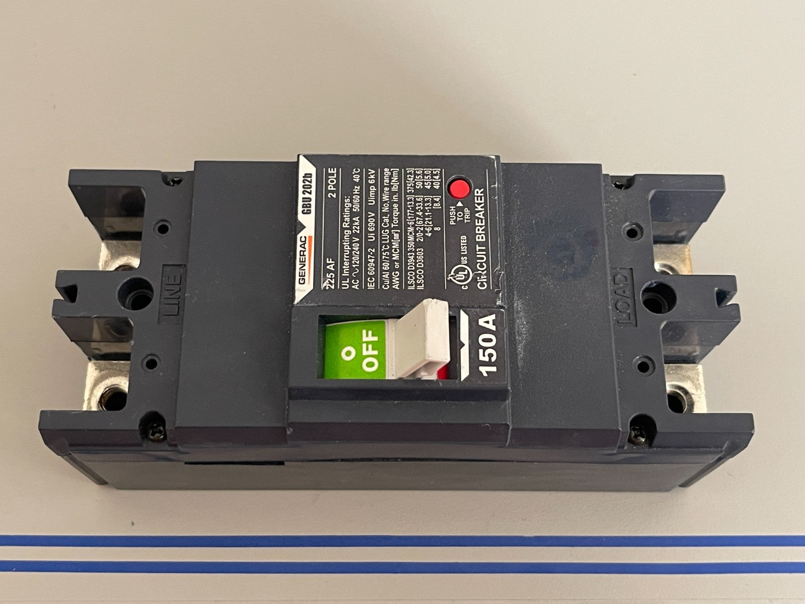 *NEW OEM* 0720 Generac 225AF 150AMP 120/240V 2 Pole Circuit Breaker GBU 202B