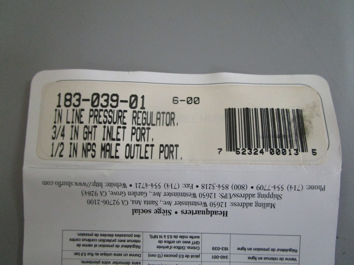 *NEW* 0820 Shurflo In Line Pressure Regulator 183-039-01