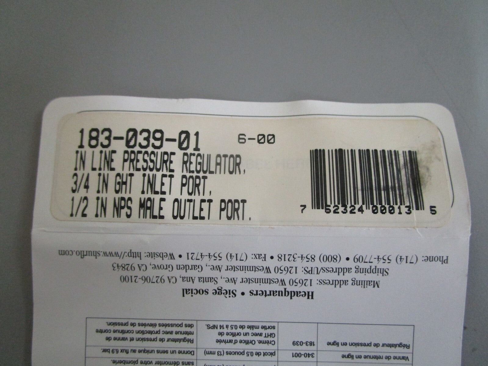 *NEW* 0820 Shurflo In Line Pressure Regulator 183-039-01