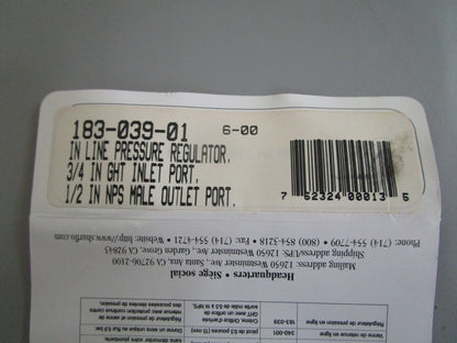*NEW* 0820 Shurflo In Line Pressure Regulator 183-039-01