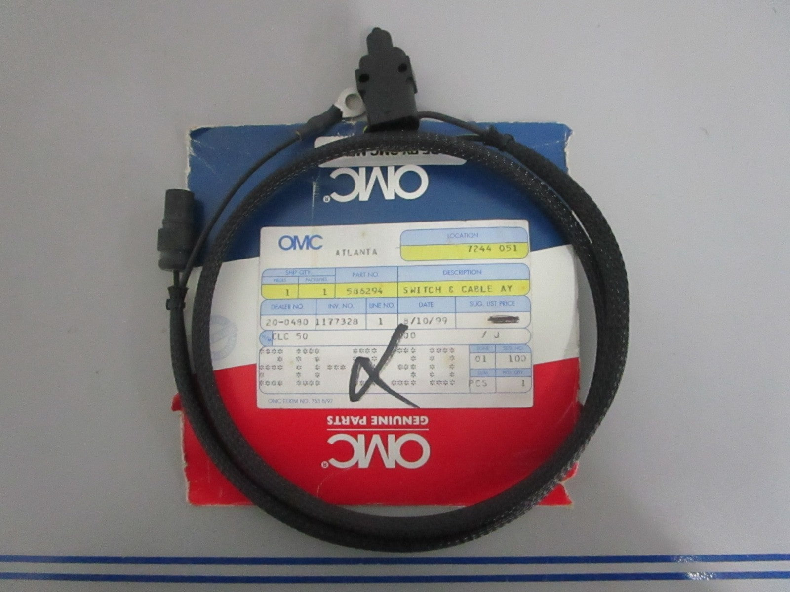 *NEW OEM* 0820 OMC Johnson Evinrude Switch & Cable Ay 586294 0586294