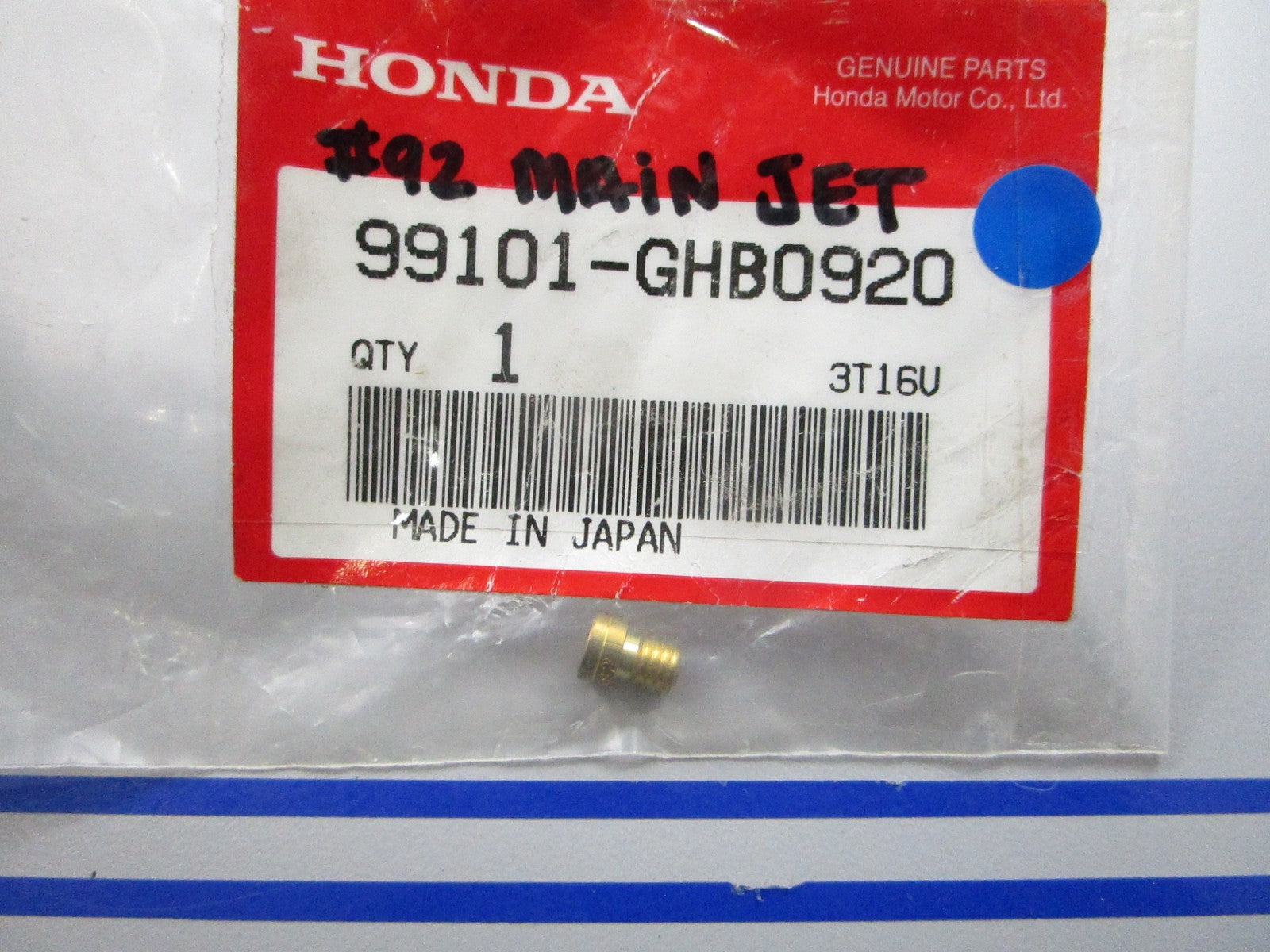 *NEW OEM* 0810 Honda #92 Main Jet 99101-GHB0920