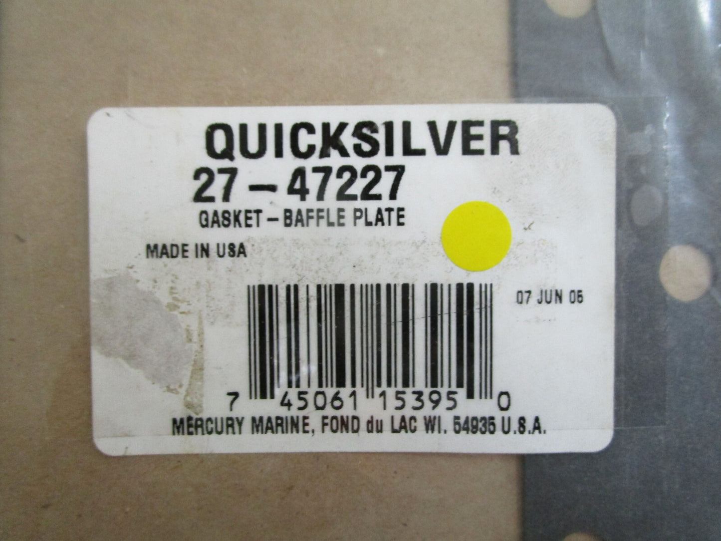 *NEW OEM* 0770 Mercury Quicksilver Gasket-Baffle Plate 27-47227