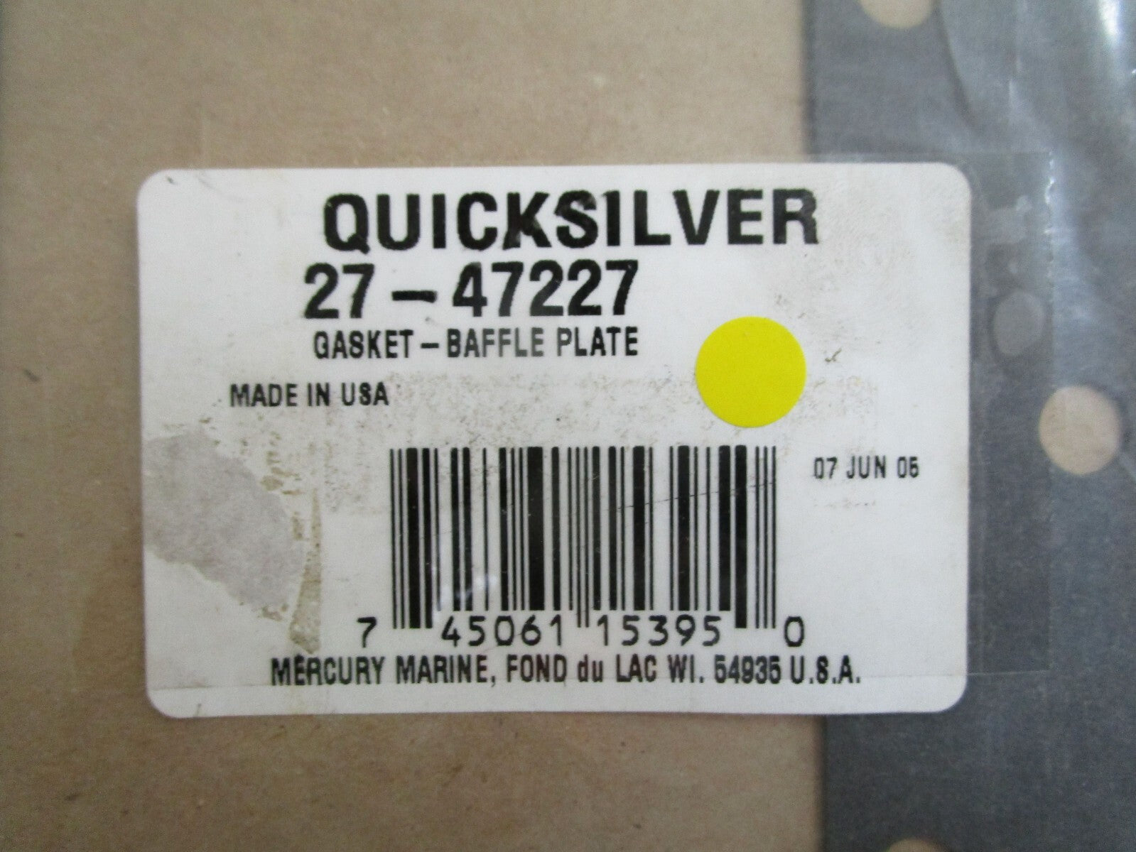 *NEW OEM* 0770 Mercury Quicksilver Gasket-Baffle Plate 27-47227