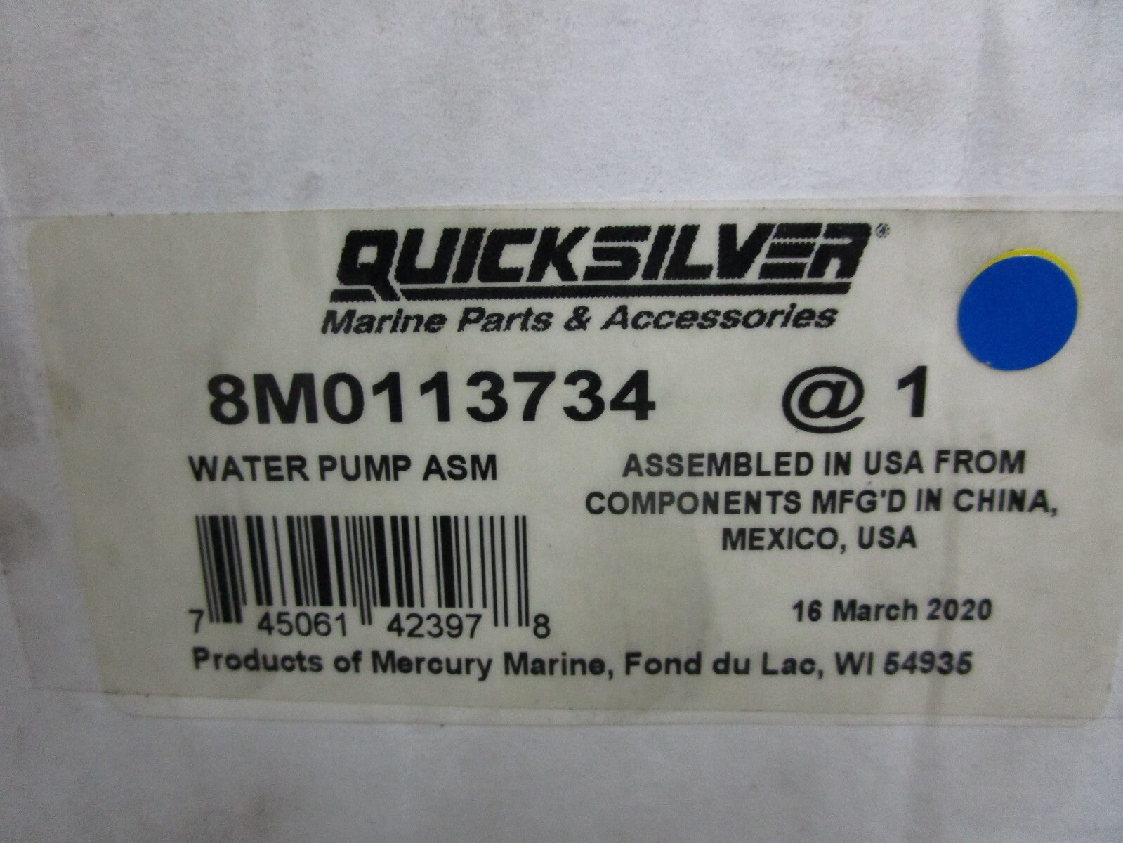 *NEW OEM* 0820 Mercury Quicksilver Water Pump Assy 8M0113734
