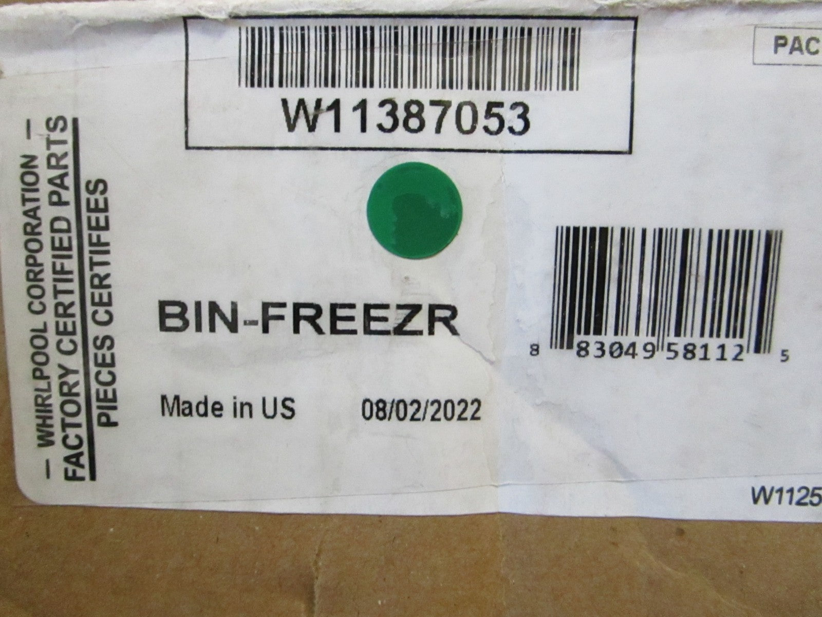Whirlpool NEW OEM Refrigerator Freezer Bin W11387053 Genuine Factory Part 0820
