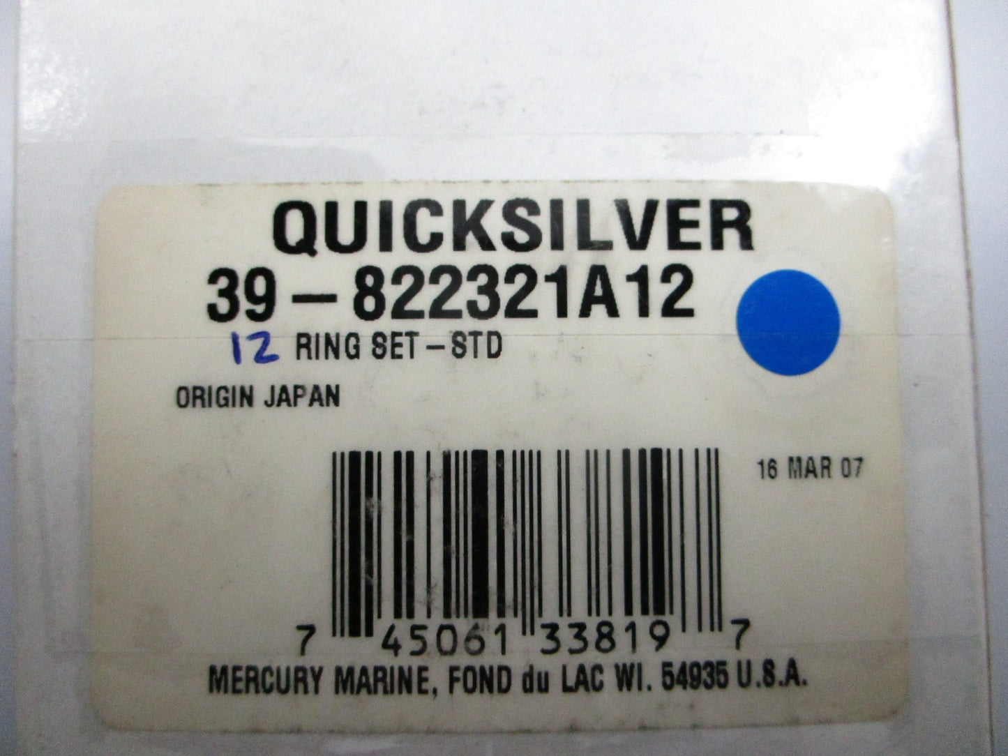 *NEW OEM* 0810 Mercury Quicksilver 12 Piston Ring Set 39-822321A12