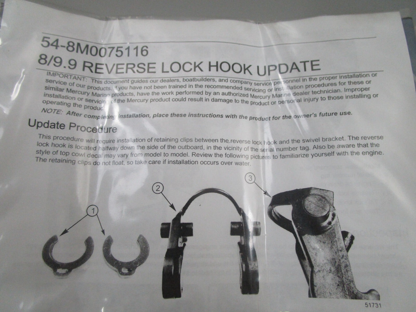 *NEW OEM* 0810 Mercury Quicksilver Reverse Clip Set 54-8M0075116