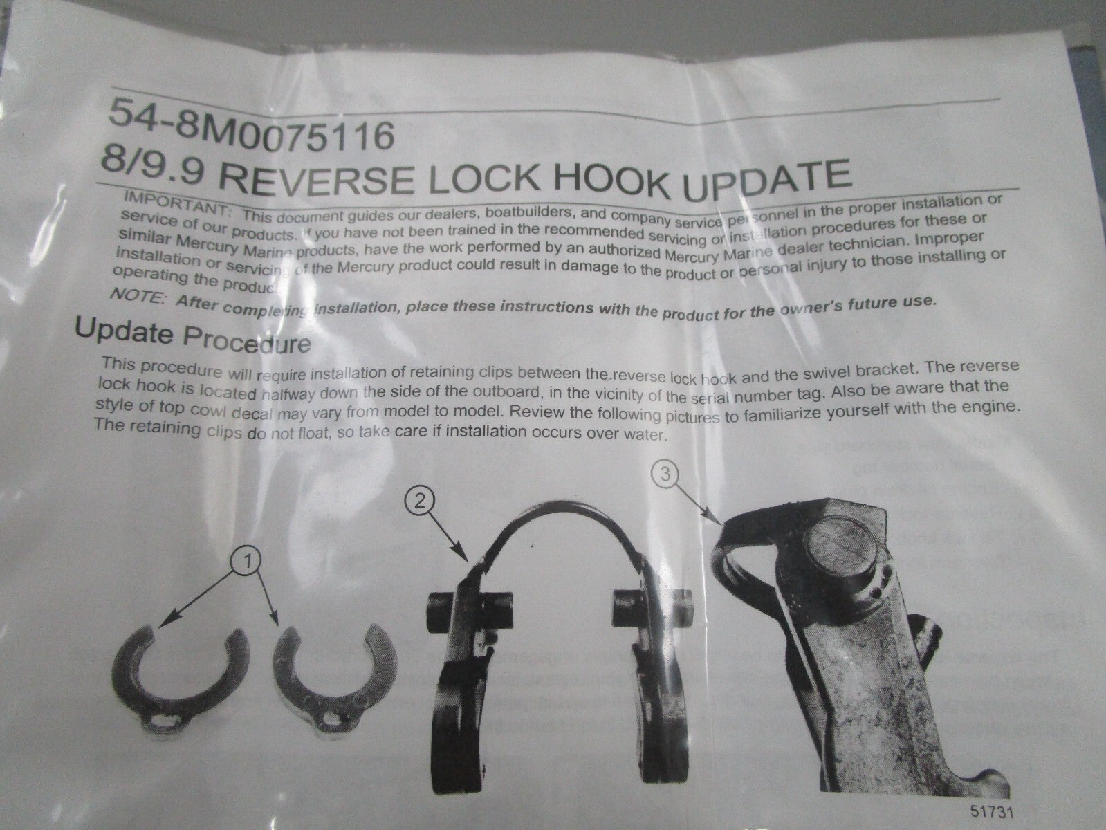 *NEW OEM* 0810 Mercury Quicksilver Reverse Clip Set 54-8M0075116