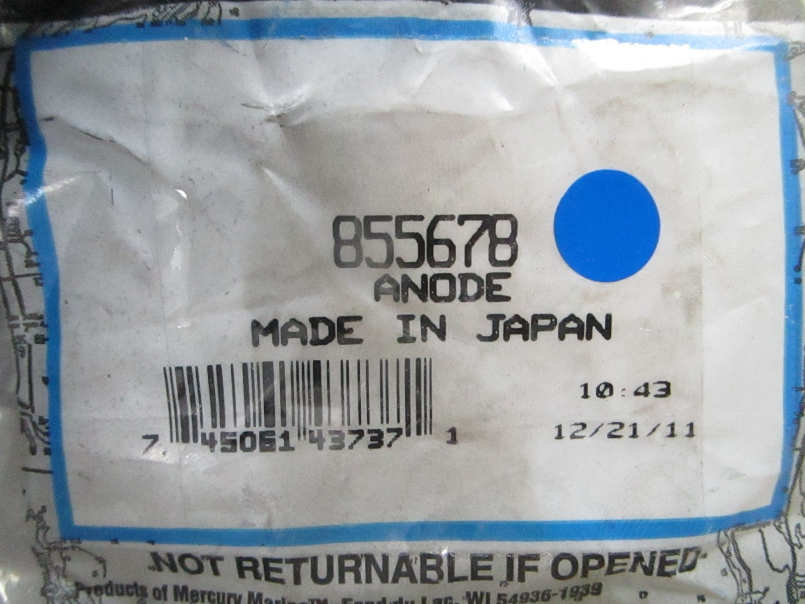 *NEW OEM* 0810 Mercury Quicksilver Anode 855678