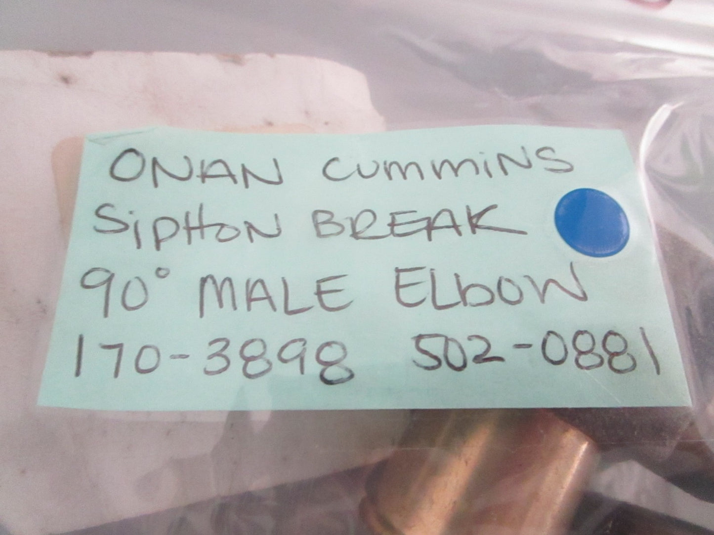 *NEW OEM* 0720 Onan Cummins Siphon Break 90° Male Elbow 170-3898 502-0881
