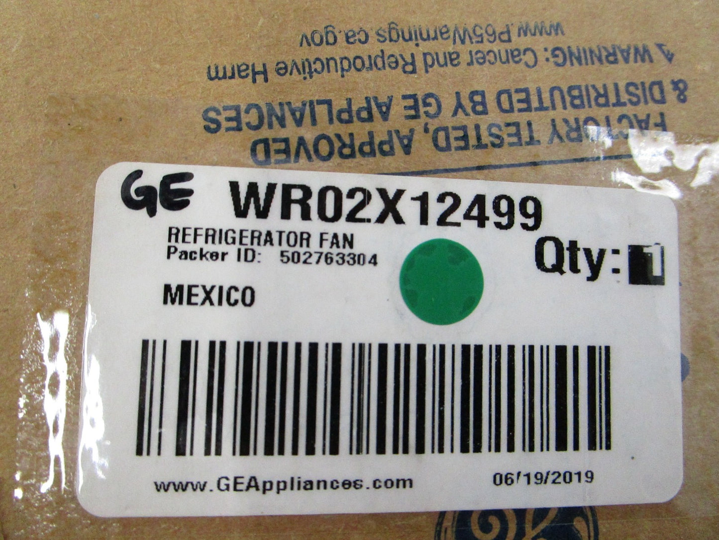 NEW OEM WR02X12499 GE Refrigerator Fan 0810